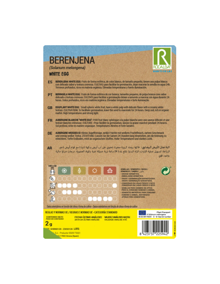 Semilla Berenjena Blanca White egg 2g