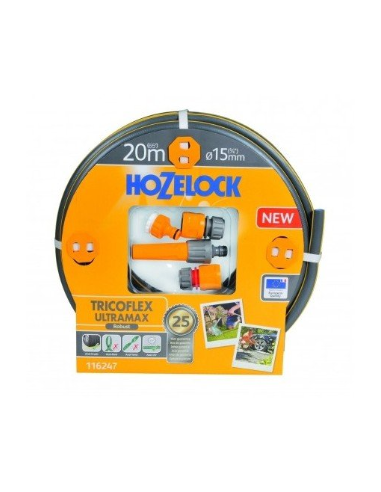 KIT MANGUERA ULTRAMAX Ø15 20MT TRICOTADA GRIS HOZELOCK